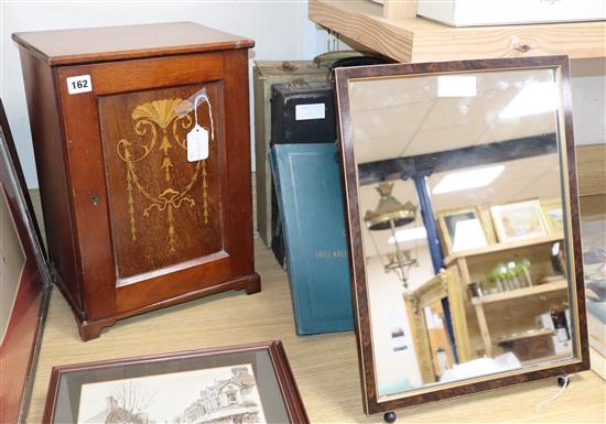 Two cases of records, inlaid cabinet, pictures etc